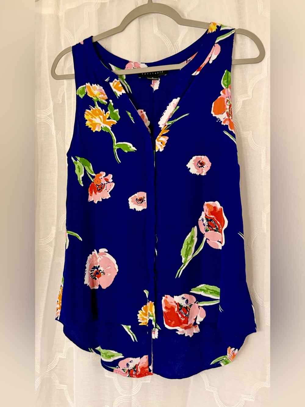 Sanctuary Blue Floral Sleeveless Tank Top Small
